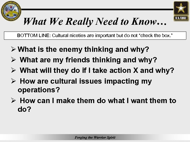 What We Really Need to Know… BOTTOM LINE: Cultural niceties are important but do