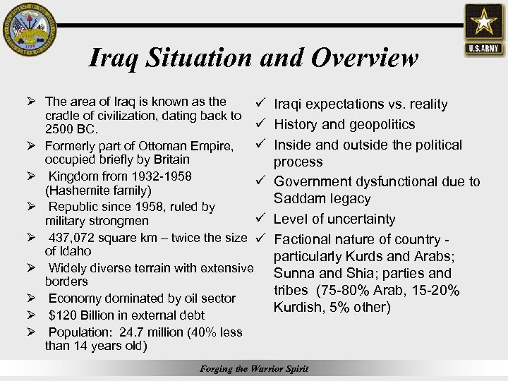 Iraq Situation and Overview Ø The area of Iraq is known as the ü