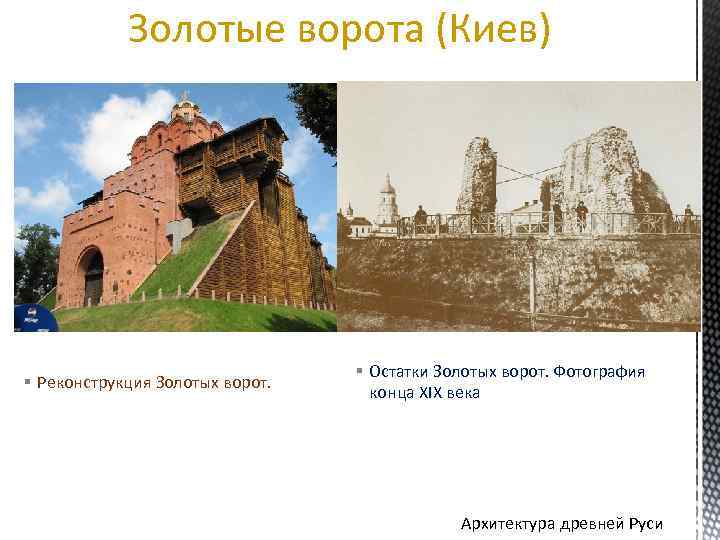 Золотые ворота (Киев) § Реконструкция Золотых ворот. § Остатки Золотых ворот. Фотография конца XIX