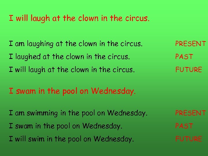 I will laugh at the clown in the circus. I am laughing at the