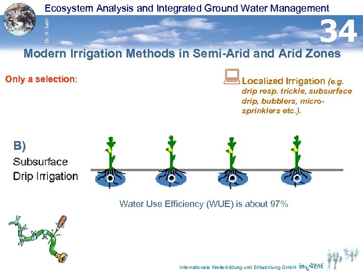 Ecosystem Analysis and Integrated Ground Water Management Dr. H. Kehl 34 Modern Irrigation Methods