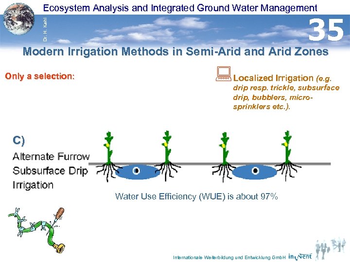 Ecosystem Analysis and Integrated Ground Water Management Dr. H. Kehl 35 Modern Irrigation Methods