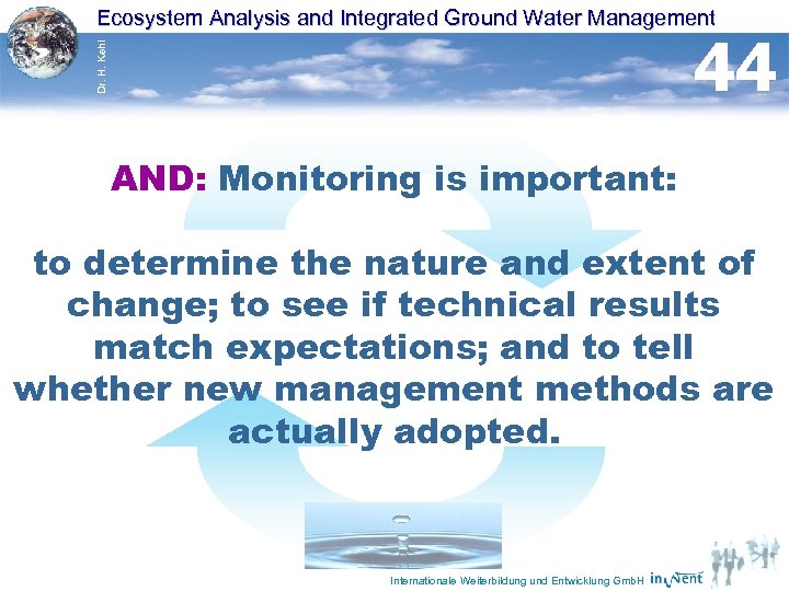 Ecosystem Analysis and Integrated Ground Water Management Dr. H. Kehl 44 AND: Monitoring is