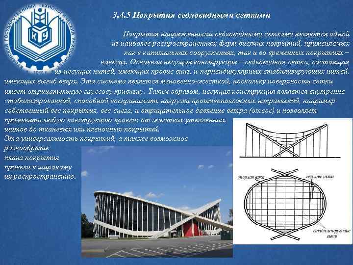 3. 4. 5 Покрытия седловидными сетками Покрытия напряженными седловидными сетками являются одной из наиболее