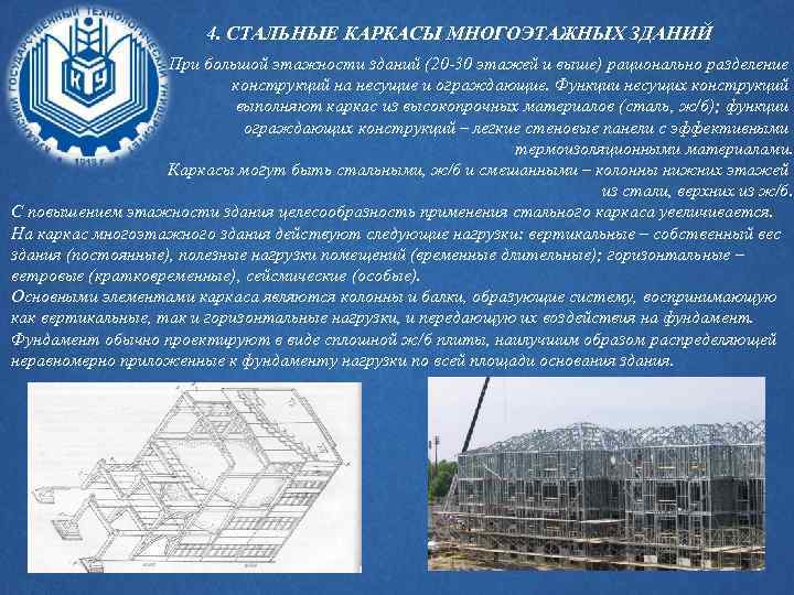 4. СТАЛЬНЫЕ КАРКАСЫ МНОГОЭТАЖНЫХ ЗДАНИЙ При большой этажности зданий (20 -30 этажей и выше)