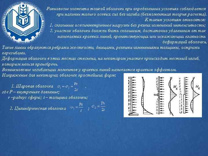 Равновесие элемента тонкой оболочки при определенных условиях соблюдается при наличии только осевых сил без
