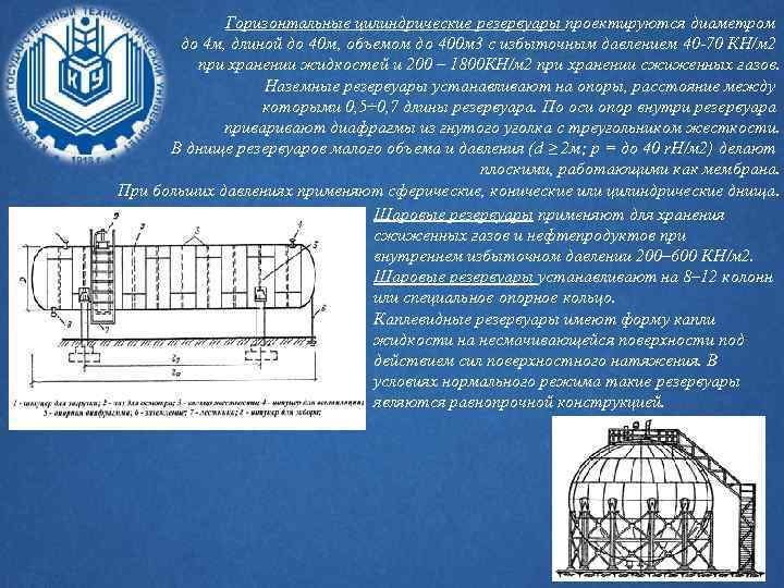 Горизонтальные цилиндрические резервуары проектируются диаметром до 4 м, длиной до 40 м, объемом до