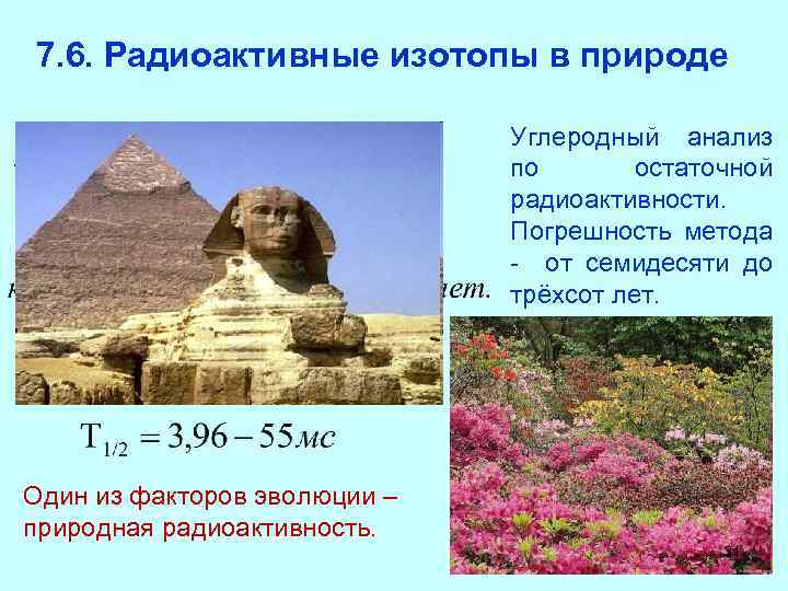 7. 6. Радиоактивные изотопы в природе Углеродный анализ по остаточной радиоактивности. Погрешность метода -