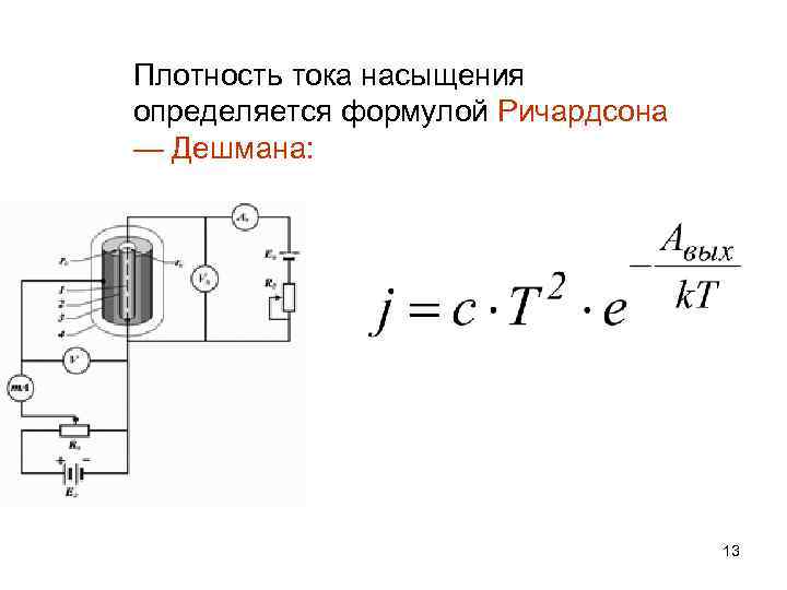 Плотность тока насыщения определяется формулой Ричардсона — Дешмана: 13 