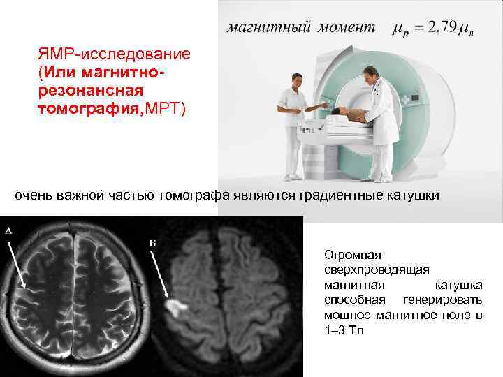 ЯМР-исследование (Или магнитнорезонансная томография, МРТ) очень важной частью томографа являются градиентные катушки Огромная сверхпроводящая