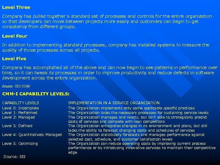 Level Three Company has pulled together a standard set of processes and controls for