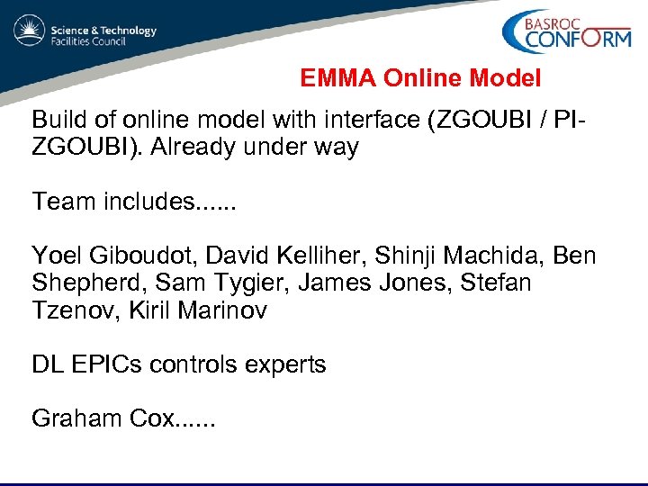 EMMA Online Model Build of online model with interface (ZGOUBI / PIZGOUBI). Already under