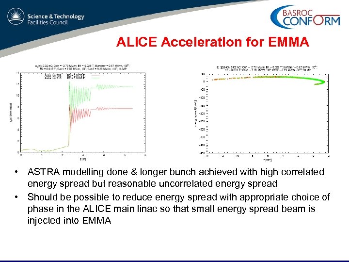 ALICE Acceleration for EMMA • ASTRA modelling done & longer bunch achieved with high