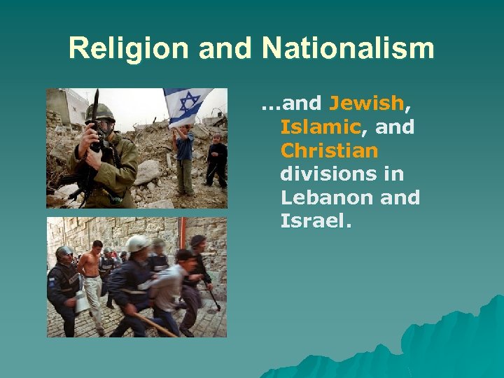 Religion and Nationalism …and Jewish, Islamic, and Christian divisions in Lebanon and Israel. 
