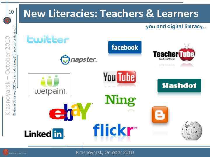 New Literacies: Teachers & Learners you and digital literacy… © Gavin Dudeney 2010 –