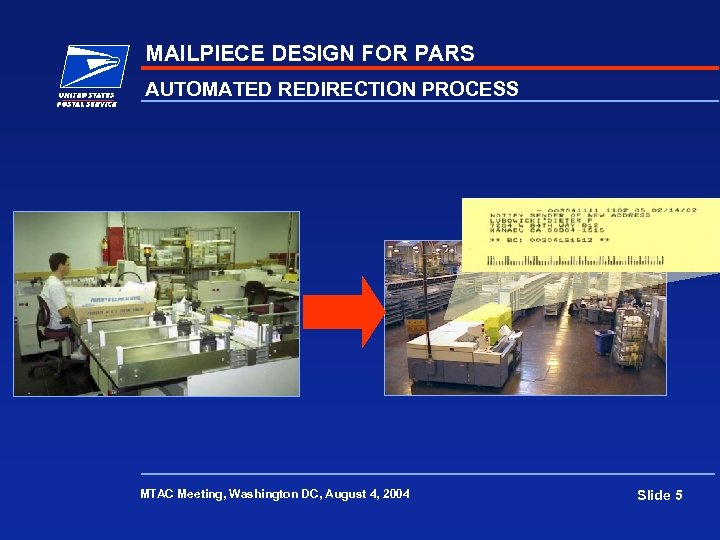 MAILPIECE DESIGN FOR PARS AUTOMATED REDIRECTION PROCESS MTAC Meeting, Washington DC, August 4, 2004