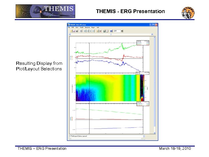 THEMIS - ERG Presentation Resulting Display from Plot/Layout Selections THEMIS – ERG Presentation March