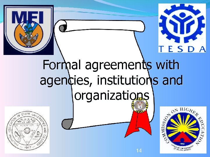 Formal agreements with agencies, institutions and organizations 14 