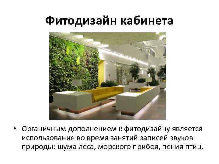 Фитодизайн кабинета • Органичным дополнением к фитодизайну является использование во время занятий записей звуков