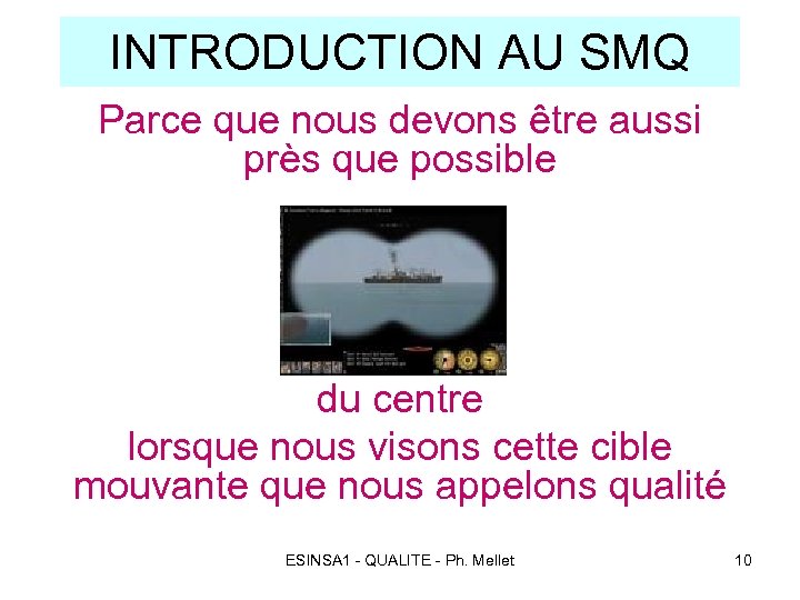 INTRODUCTION AU SMQ Parce que nous devons être aussi près que possible du centre