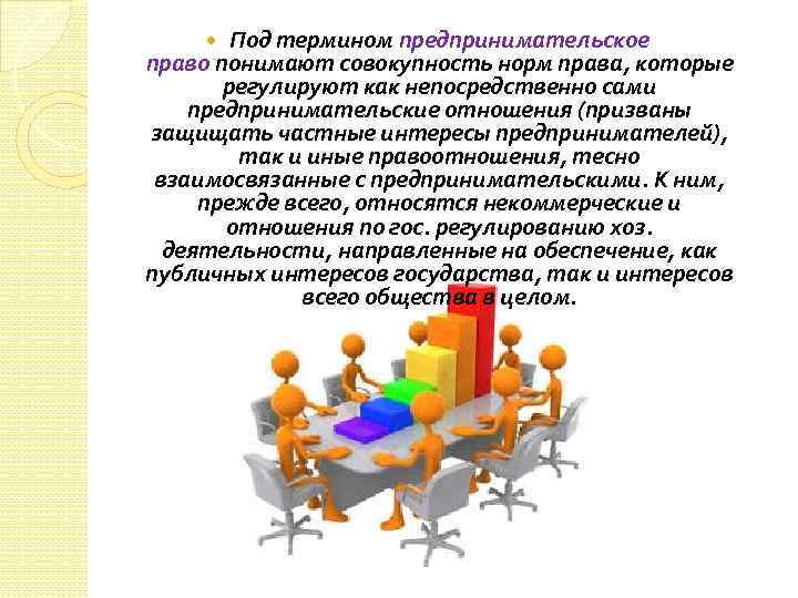 Под термином предпринимательское право понимают совокупность норм права, которые регулируют как непосредственно сами предпринимательские