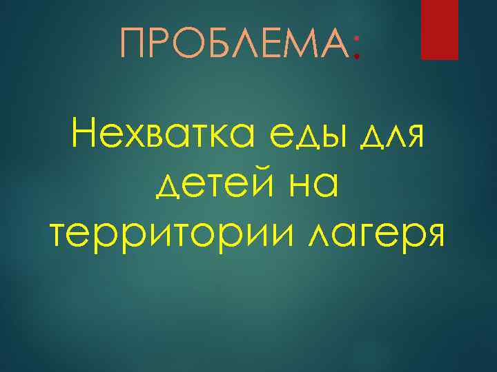 ПРОБЛЕМА Нехватка еды для детей на территории лагеря 