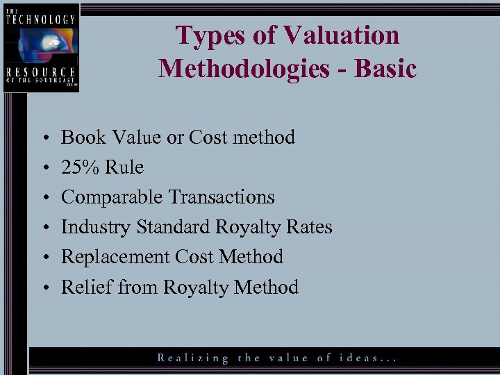 Types of Valuation Methodologies - Basic • • • Book Value or Cost method