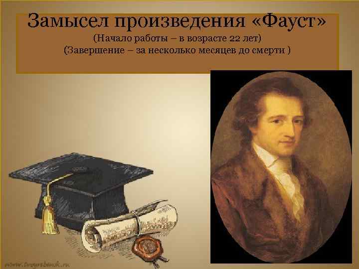 Замысел произведения «Фауст» (Начало работы – в возрасте 22 лет) (Завершение – за несколько