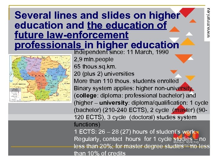 Several lines and slides on higher education and the education of future law-enforcement professionals