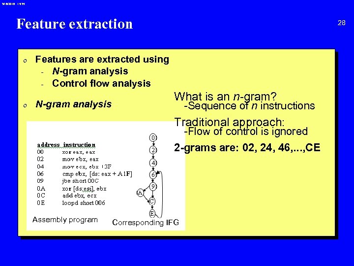 3/18/2018 15: 35 Feature extraction 28 0 Features are extracted using - N-gram analysis