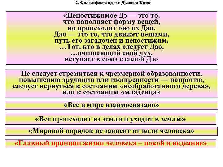 2. Философские идеи в Древнем Китае «Непостижимое Дэ — это то, что наполняет форму