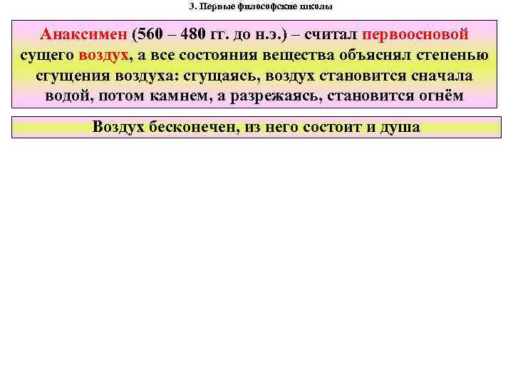 3. Первые философские школы Анаксимен (560 – 480 гг. до н. э. ) –