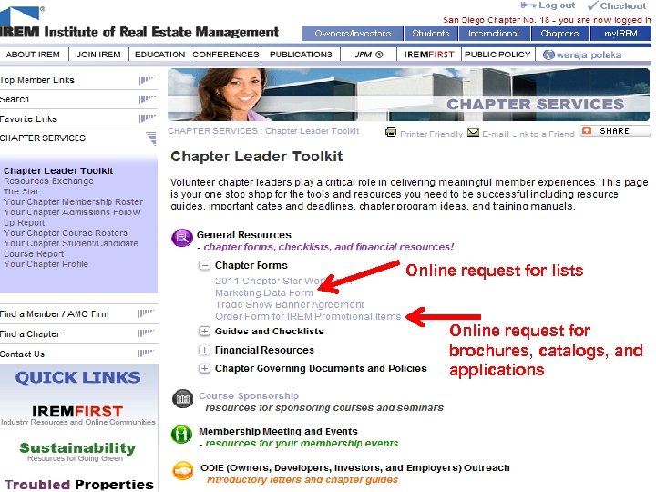 Online request for lists Online request for brochures, catalogs, and applications 
