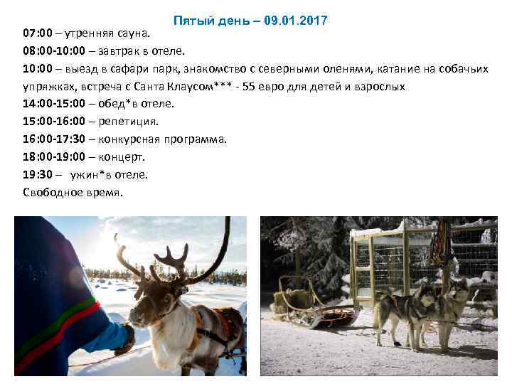 Пятый день – 09. 01. 2017 07: 00 – утренняя сауна. 08: 00 -10: