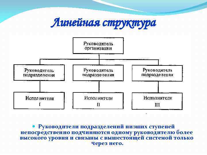 Структурное подразделение 1. Линейная организационная структура предприятия. Организационная структура гостиницы линейная структура. Линейный принцип построения организационных структур. Линейная организационная структура магазина.