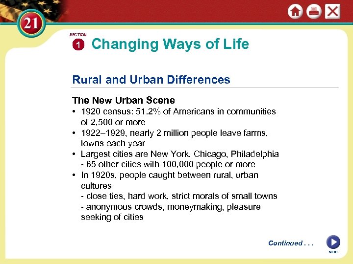 SECTION 1 Changing Ways of Life Rural and Urban Differences The New Urban Scene