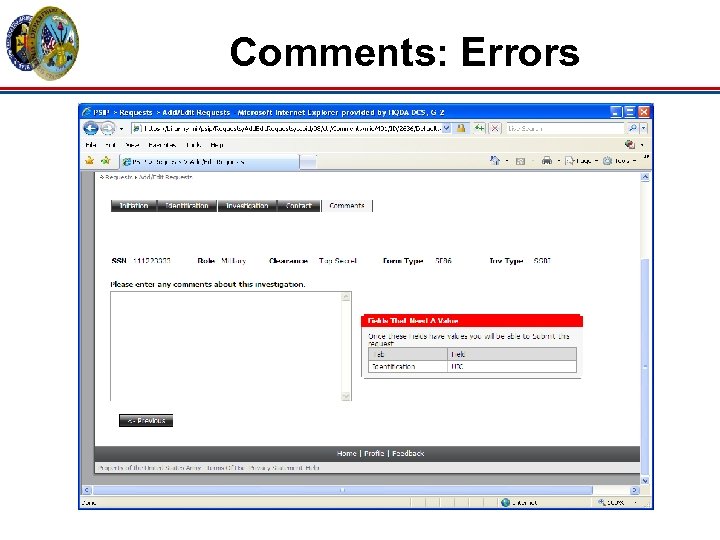 Comments: Errors 