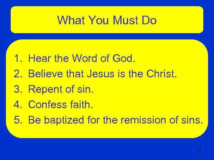 What You Must Do 1. 2. 3. 4. 5. Hear the Word of God.