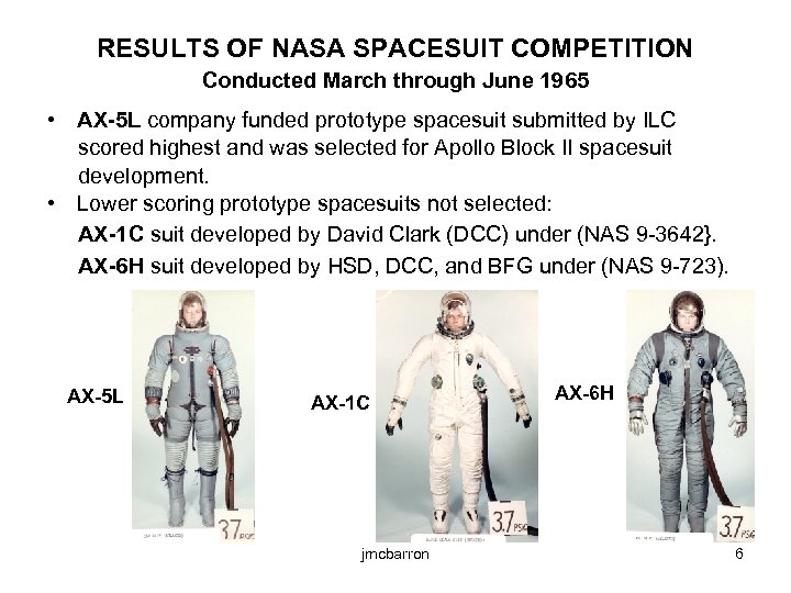 RESULTS OF NASA SPACESUIT COMPETITION Conducted March through June 1965 • AX-5 L company