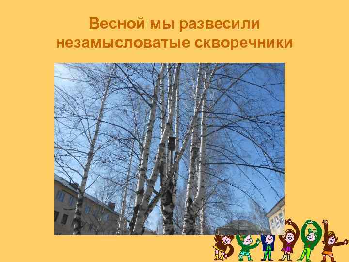Весной мы развесили незамысловатые скворечники 