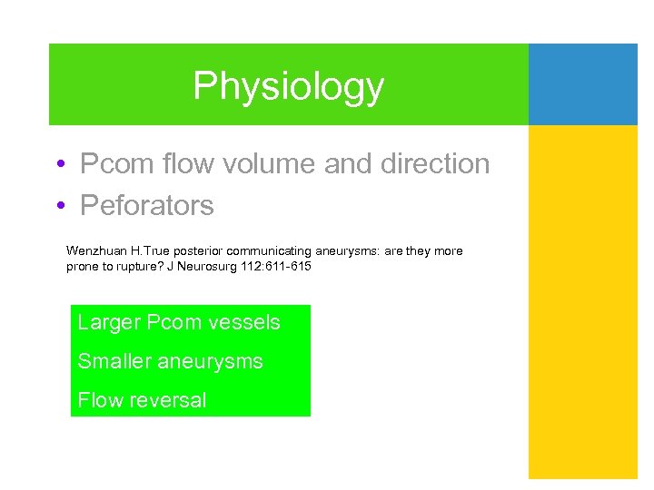 Physiology • Pcom flow volume and direction • Peforators Wenzhuan H. True posterior communicating