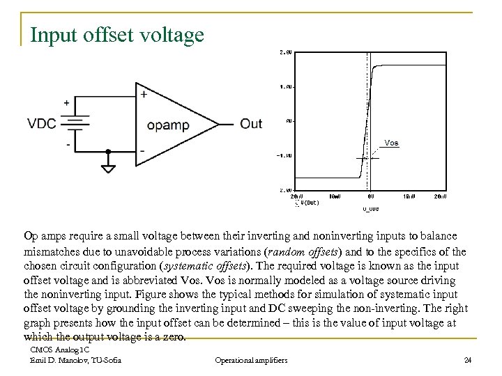 Input offset voltage Op amps require a small voltage between their inverting and noninverting