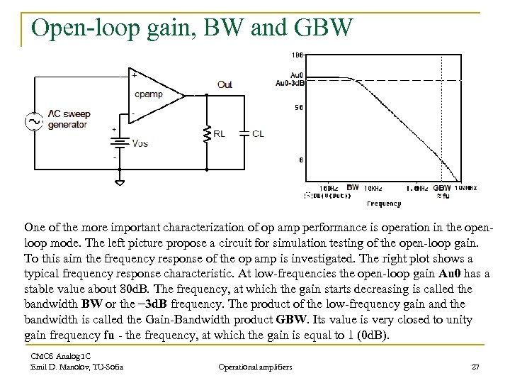 Open-loop gain, BW and GBW One of the more important characterization of op amp