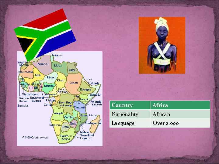 Country Africa Nationality African Language Over 2, 000 