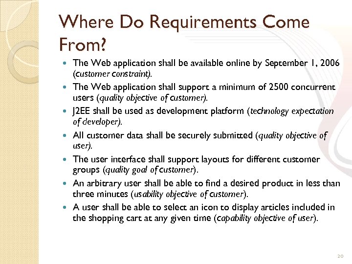 Where Do Requirements Come From? The Web application shall be available online by September