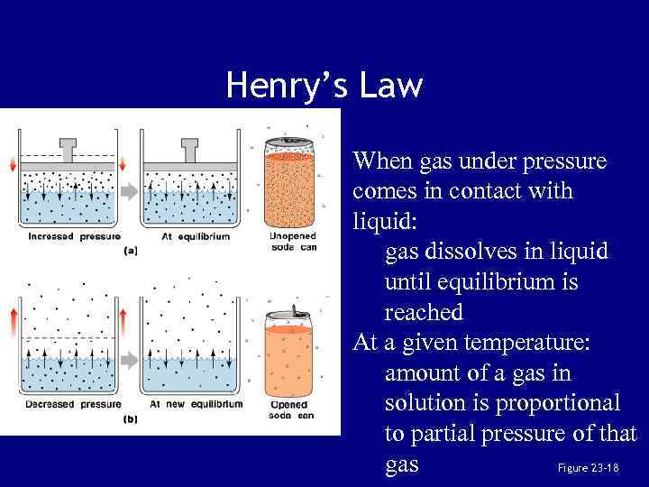 Henry’s Law When gas under pressure comes in contact with liquid: gas dissolves in