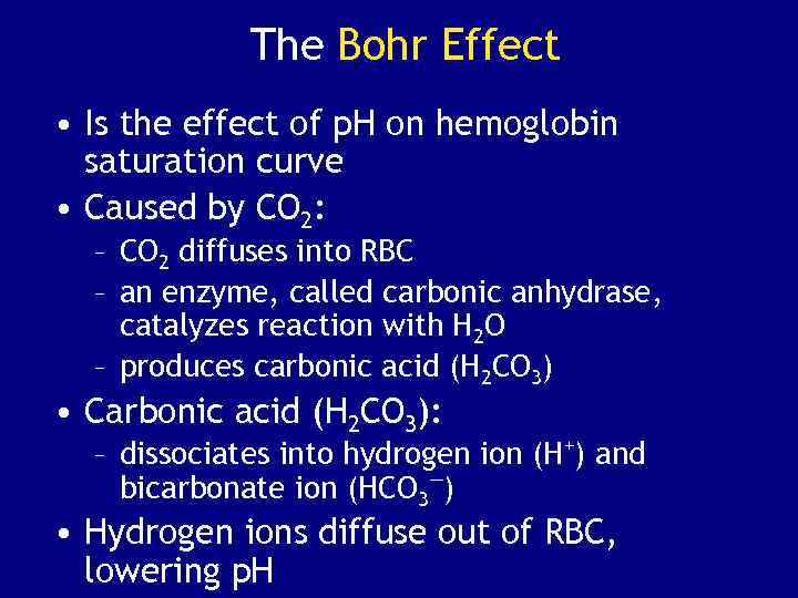 The Bohr Effect • Is the effect of p. H on hemoglobin saturation curve