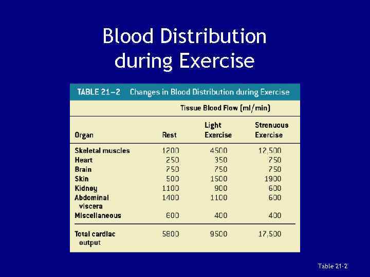 Blood Distribution during Exercise Table 21 -2 