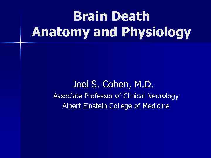 Brain Death Anatomy and Physiology Joel S. Cohen, M. D. Associate Professor of Clinical