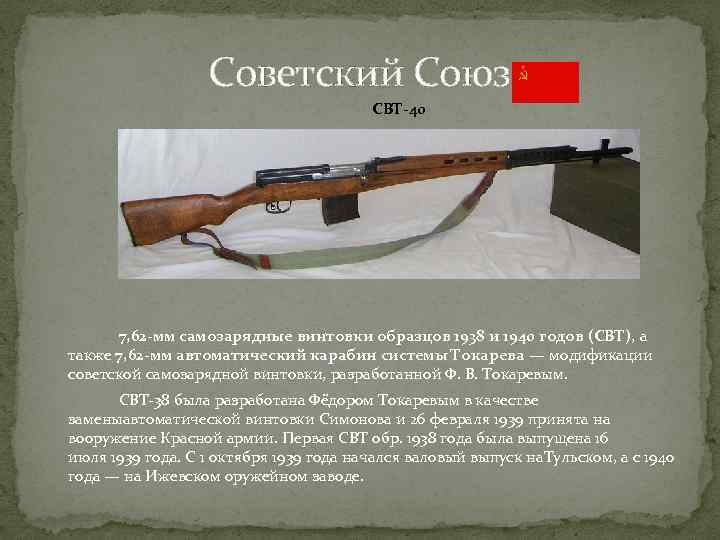Советский Союз СВТ-40 7, 62 -мм самозарядные винтовки образцов 1938 и 1940 годов (СВТ),